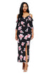 Sexy Black Cold Shoulder Floral Slit Maxi Dress
